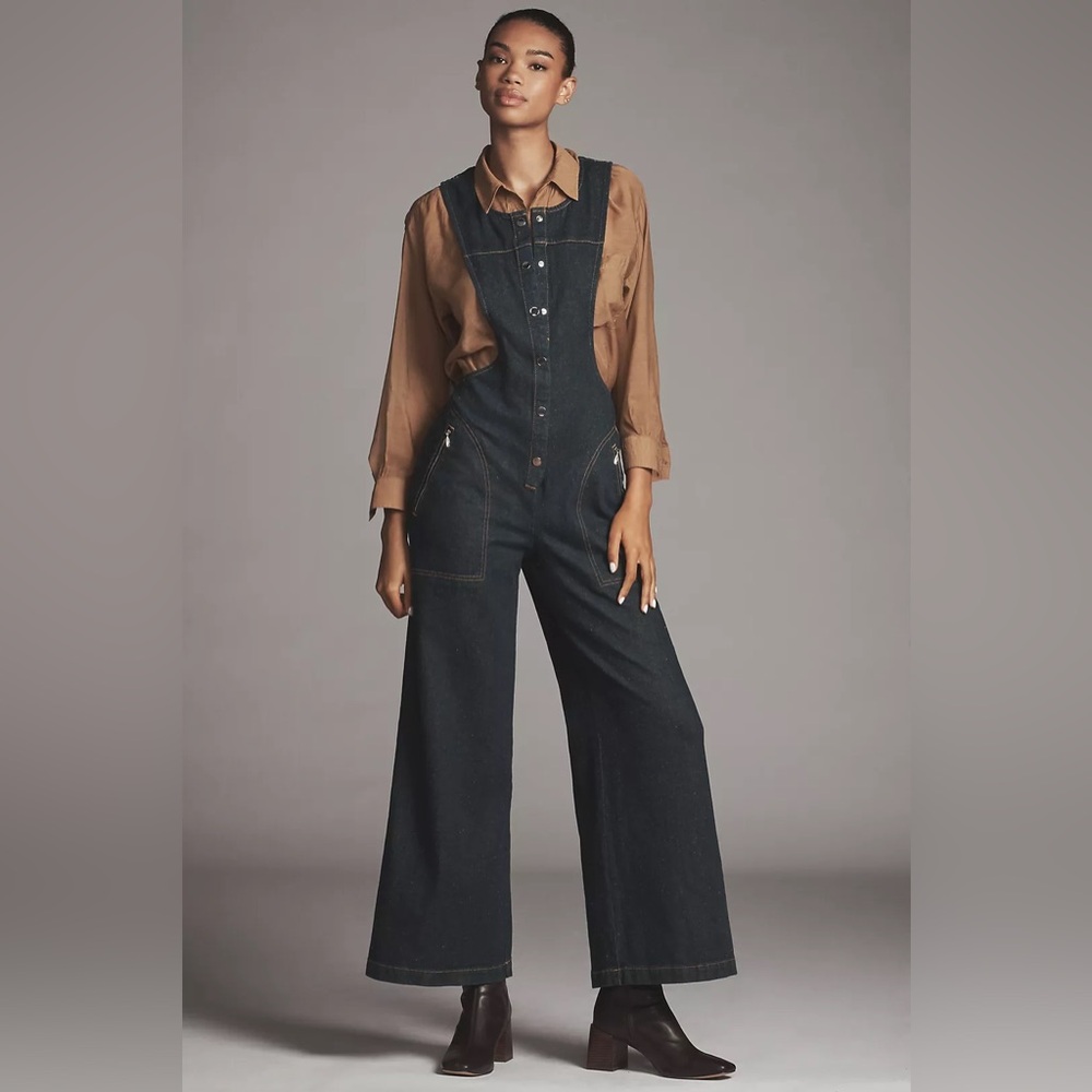 NWT! Anthropologie Maeve Rinsed Denim Button-Front Jumpsuit - Multiple 🩷